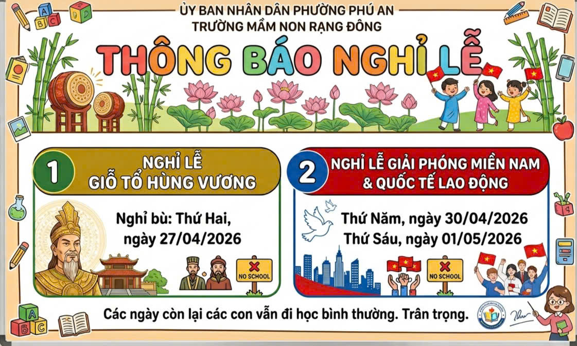 THÔNG BÁO NGHỈ LỄ GIỖ TỔ HÙNG VƯƠNG, 30/4 VÀ 1/5